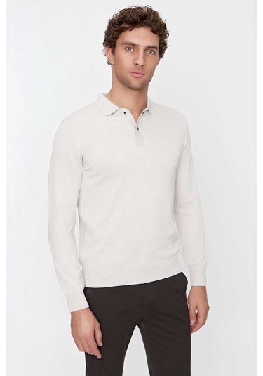 Basic Dinamik Fit Rahat Kesim Polo Yaka Triko Kazak 99kc017001653 Bej