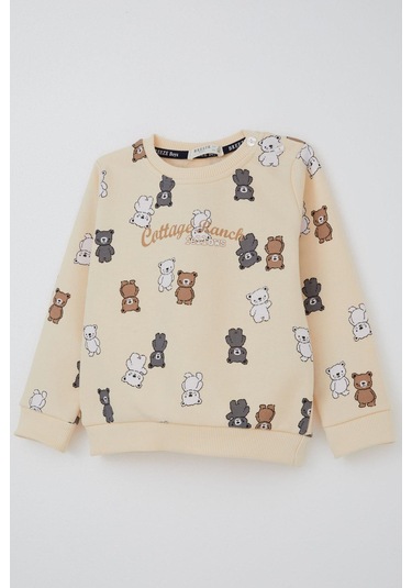 Breeze Erkek Çocuk Eşofman Takımı Sevimli Ayıcıklar Desenli 1-4 Yaş, Krem Krem