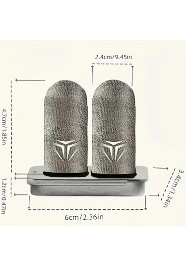Xuweiwei 2 Çift Metal Saklama Kutulu Oyun Parmak Kılıfı Gümüş Fiber Nefes Alabilir Terlemez