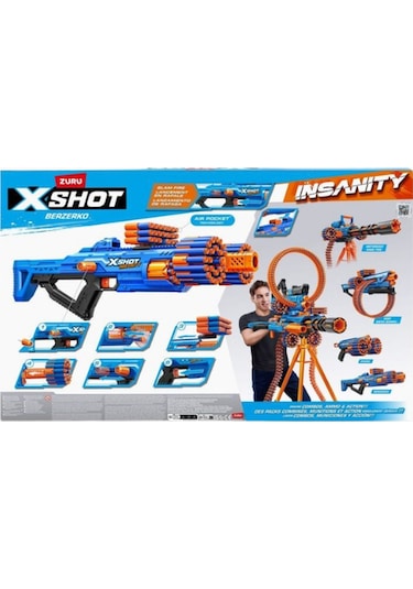 X-shot Insanity Berzerko 8 Atış 96 Dart 2'li Paket, 27 M Menzil Nerf, Oyuncak Tabanca Mavi