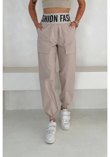 Beli Lastikli Fashion Pantolon Krem Krem