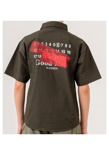 Erkek Çocuk Paraşüt Kumaş Çıtçıt Kapamalı Tişörtlü Haki Renk Gömlek Tişört Takımı Haki