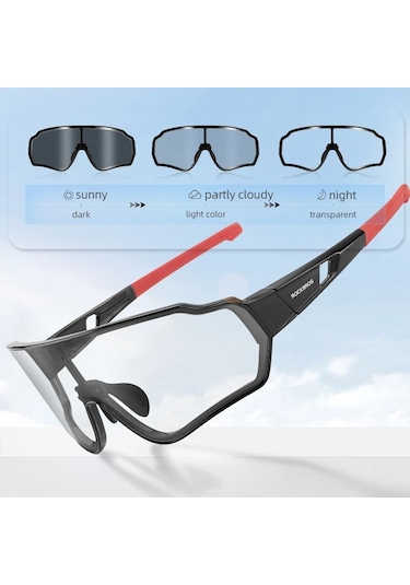 Rockbros 10161 Bisiklet Sürme Polarize / Fotokromik Gözlükler Dış Mekan Anti-uv Rüzgar Geçirmez Hd Gözlükler - Siyah / Kırmızı Fotokromik