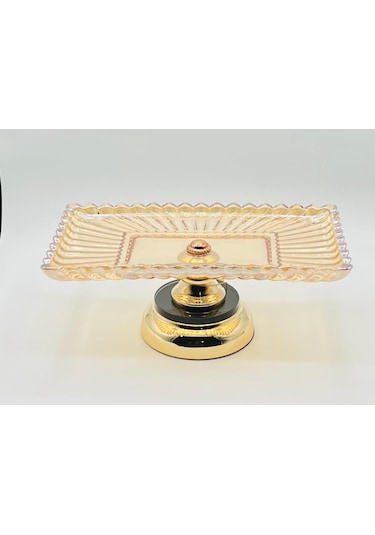 Metal Ayaklı Gold Kristal Cam Sunumluk Tabak