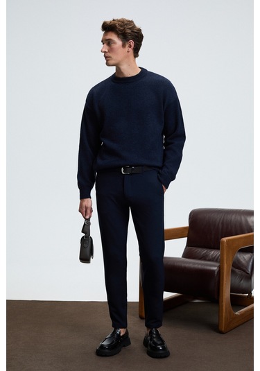 CRUDO Erkek Yanları Ve Arkası Cepli Fermuarlı Regular Fit Dokuma Lacivert Pantolon