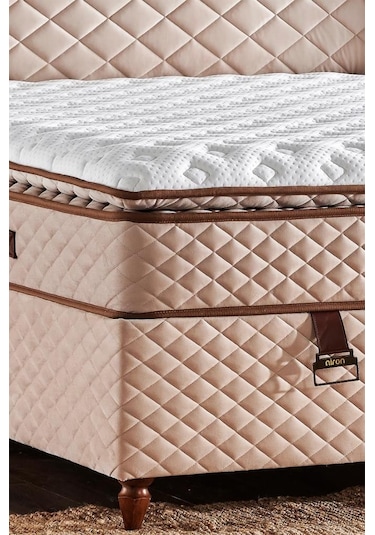 Baklava Lüks Yatak Baza Ve Başlık Seti 200x200 Cm Çift Kişilik Çok Sert Yatak Krem Baza Ve Başlık