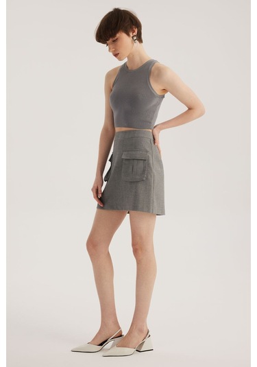 Stella Pulvis Gri Çift Cepli Mini Etek Gri