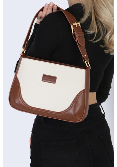 Housebags Ayarlanabilir Omuz Askılı Kahverengi Soft Krem Bag Kanvas Krem