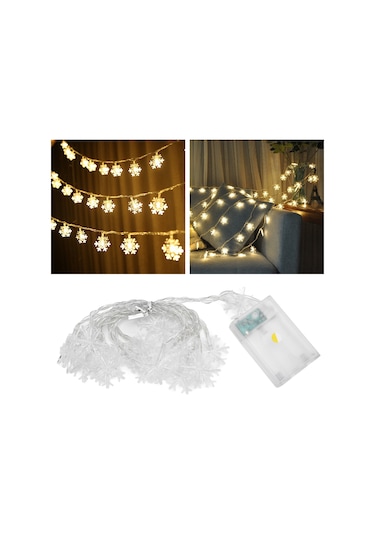Shineyee Noel Kar Tanesi Led Işık Zinciri, 3m 20 Işık, Pil Kutusu Besleme Piller Dahil Değil , Sıcak Beyaz, Sürekli Ve Parıltı Modu, Noel, Parti, Odalar İçin Dekorasyon Diğer