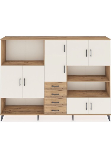 Arges Dolap 9 Raflı 4 Çekmeceli 8 Kapaklı 220x30x163 Çam-aytaşı/ç Çam-aytaşı/çam