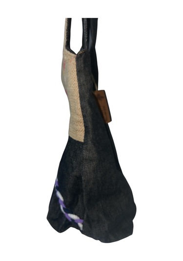 Vintage Renkli Salaş Etnik Orta Boy Plaj Günlük Kadın Kol Omuz Çantası 34 Cm X 37 Cm Siyah