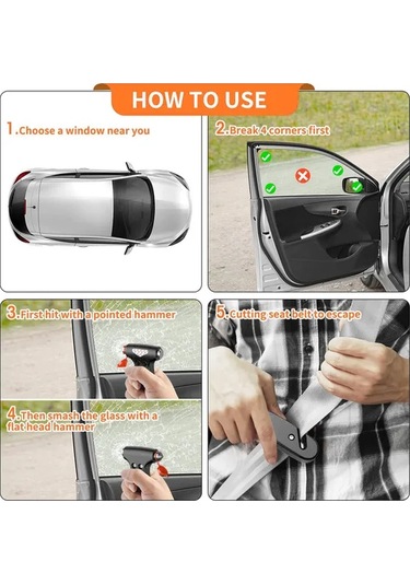 Elmpaly Yeşil Araç Emniyet Çekici Cam Kırıcı Emniyet Kemeri Kesici Acil Kaçış Çekiç