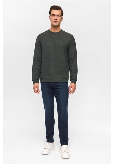 Haki Regular Düz Bisiklet Yaka Sweatshirt Haki