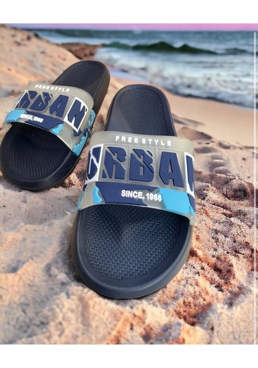 Kamuflaj Urban Desenli Plaj Havuz Bahçe Deniz Günlük Erkek Terlik Lacivert Lacivert