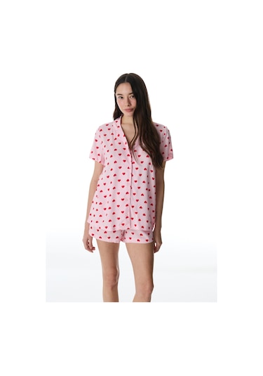 Penti Pembe Cute Hearts Gömlek Şortlu Pijama Takımı