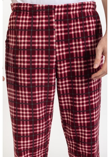 Erkek Polar Kışlık Eşofman Alt Desenli Tampap Polar Alt- 1005 Kırmızı