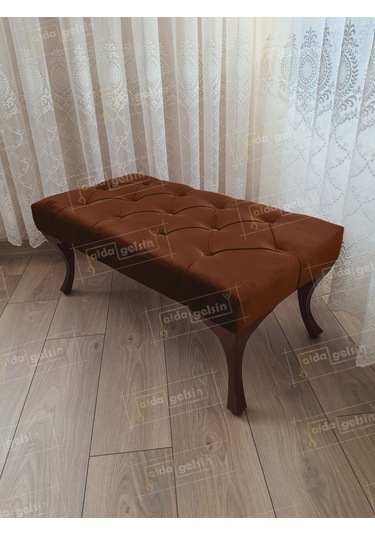 Kapitoneli Ayak Ucu Kapı Önü Antre Bench Puf Ceviz Ayak 110 45 Kahve