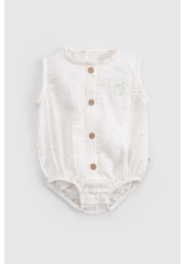 Organik Pamuk Müslin Ekru Bebek Kolsuz Zıbın Ekru