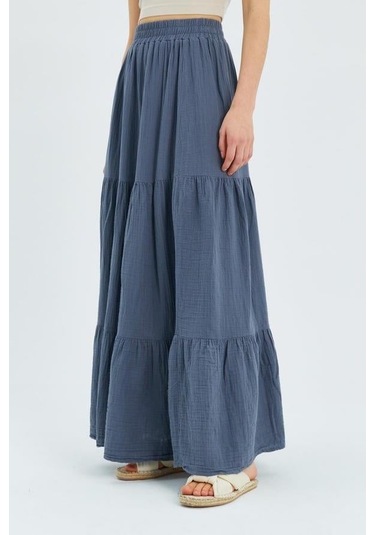 4567 Kadın Fırfırlı Uzun Müslin Etek Antrasit Antrasit