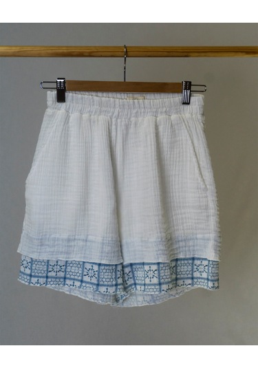 Süper Hafif %100 Pamuk 2 Katlı Müslin Şort - Tişört İkili Takım Pijama Gots Sertifikalı Mavi