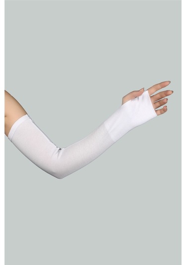 Altobeh Kesik Parmak Geçmeli Penye Kadın Tesettür Kolluk - Beyaz