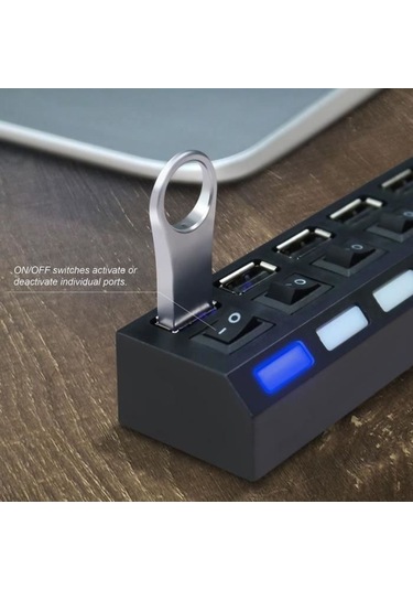 7 Usb 2.0 Bağlantı Noktasına Sahip Yüksek Hızlı Hub Güç Şeridi