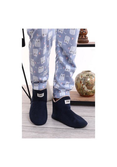 U001 Erkek Kadın Çocuk Ev Pandufu Botu Ev Ayakkabısı Lacivert