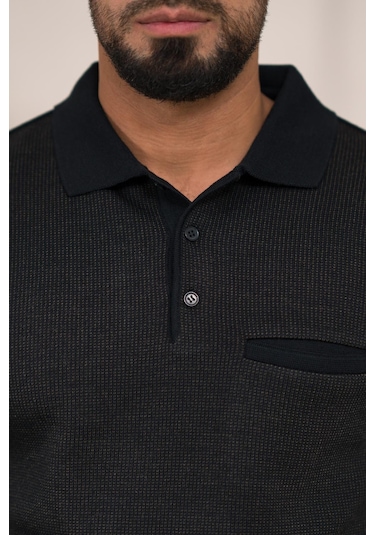 Woolen World Polo Yaka Cepli Armürlü Yünlü Erkek Triko Kazak Lacivert