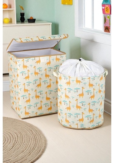 İronika Graffe Dolap İçi Organizer Oyuncak Kutusu Eşya Çamaşır Saklama Sepeti Düzenleyici Kutu 2li Set Ekru