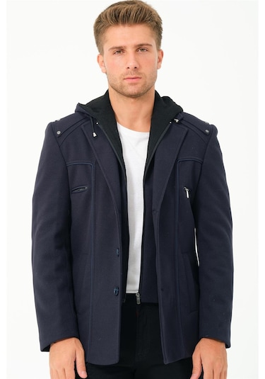 K7532 Dewberry Erkek Kaban-düz Lacivert Düz Lacivert