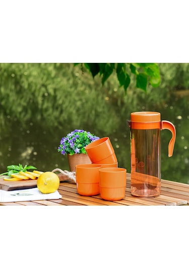 Madame Coco Laure 4 Bardaklı Sürahi Seti 1ksurh01369x14x24cm-amber