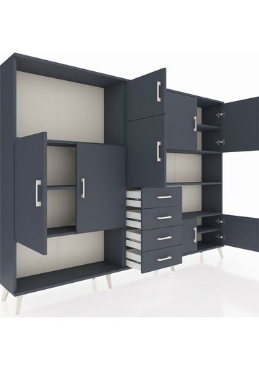 Arges Dolap 9 Raflı 4 Çekmeceli 8 Kapaklı 220x30x163 Antrasit-ant Antrasit-antrasit