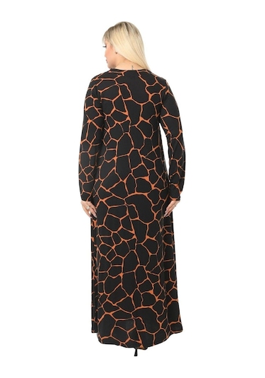 Melsay Butik Siyah Taş Desen Kollu Kadın Uzun Tesettür Elbise Siyah