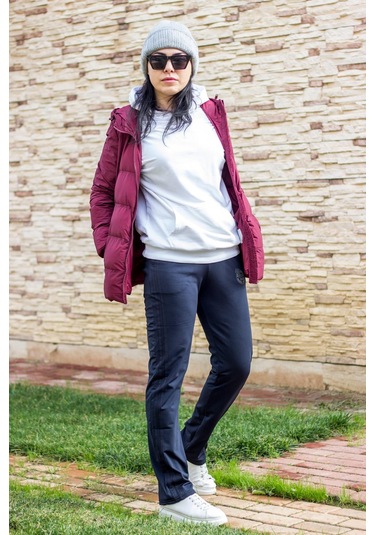 Kadın Lacivert Şeritli Basic Rahat Kalıp Cepli Eşofman Altı 21KESAAKT1 Lacivert