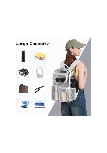 Honeybeeshop Mor Cuangel Sağlam Şeffaf Sırt Çantası Büyük Kapasite Okul Spor Seyahat Çantası Mor