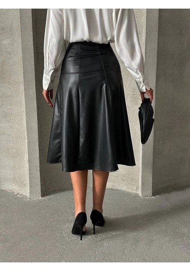 Komple Parçalı Deri Etek Siyah H26441 Siyah