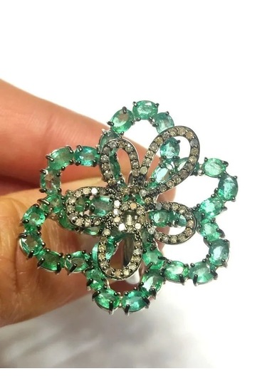 925 Ayar Gümüş Zümrüt Elmas Yüzük 280 Gümüş