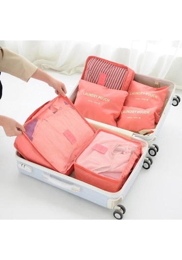 Pembe 6 Adet Set Seyahat Bavul Organizatör Çanta Bagaj Ambalaj Küpleri Seyahat Organizatör Depolama Ayakkabı Elbise Bagaj Organizatör Çanta Pembe