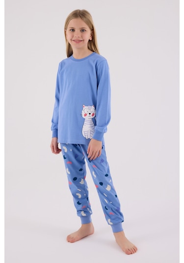 Rolypoly Kız Çocuk Mavi Pijama Takımı Mavi