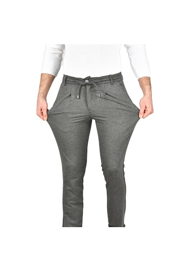 Deepsea Erkek Füme Beli Lastikli Slim Fit Likralı Duble Paça Penye Spor Pantolon 2502385 Füme
