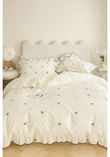 Uçkan Home Soft Elegance Çift Kişilik Nevresim Seti %100 Pamuk Ekru--UH-00036