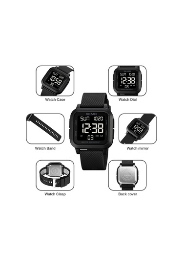 Erkekler Dijital Spor Saati Led Ekran Büyük Yüz Elektronik Saatler Çok Fonksiyonlu Su Geçirmez Alarm Kronometre Geri Işık Açık Açık Sıradan Siyah Saat Siyah Siyah