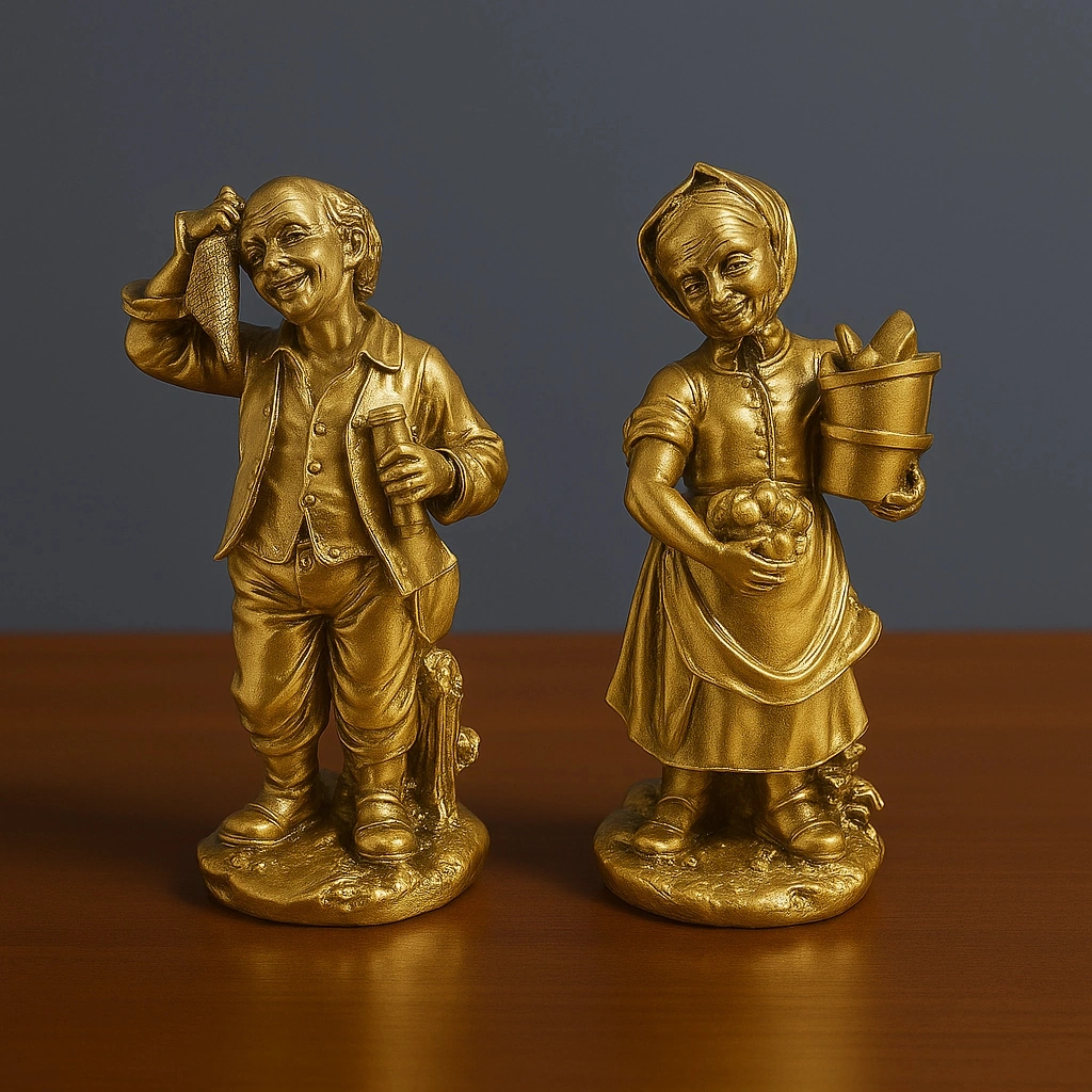 Köylü Amca Ve Teyze Gümüş Ve Gold Dekoratif Biblolar 20x10