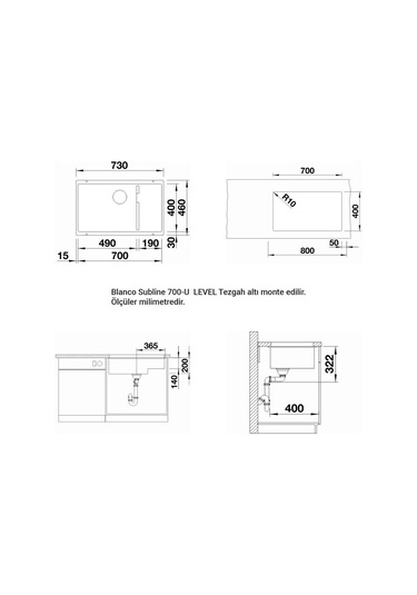Blanco Sublıne 700 U Level Siyah Granit Eviye. 70CM. Sılgranıt Pu