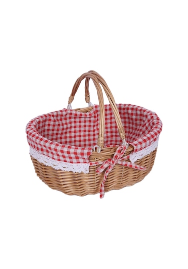 Cbtx Söğüt Sepeti Açık Piknik Sepeti Dokuma Sepet Yumurta Kabı S Çift KulpluKırmızı Izgara