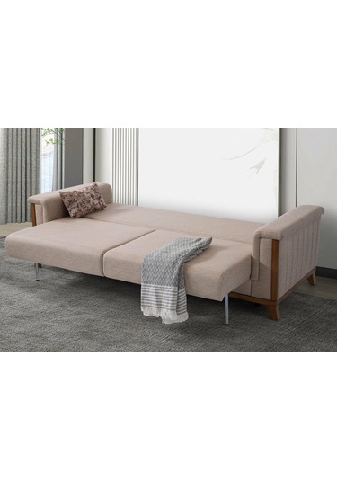 Esra Ahşap Ayaklı Mekanizmalı Pudra Pembesi Kanepe Pudra Pembe