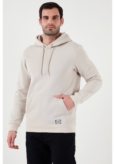 Buratti Regular Fit Kapüşonlu Kanguru Cepli Içi Tüylü Yumuşak Şardonlu Erkek Sweat 5905281 Krem