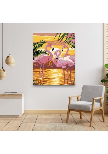 Sayılarla Boyama Seti 40 X 50 Cm Tuval Şasesine Gerili Flamingo