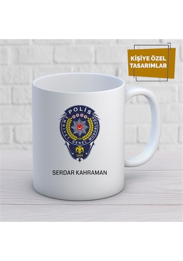 Kişiye Özel İsim Yazılabilir Polis Kupa Bardak Çok Renkli
