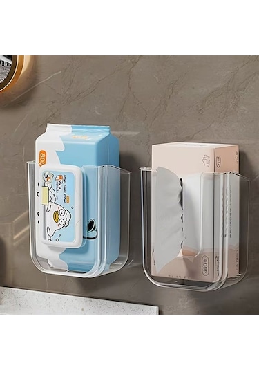 Sunup Sn-26821 Duvar Tipi Banyo Islak Mendil Tutucu Raf Şeffaf